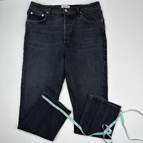 AGOLDE Women Black Pepper Hi-Rise Straight Crop Designer Luxury Jean W32/L26 - Picture 11 of 12
